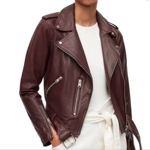 All Saints Balfern Biker Leather Jaxket in Deep Berry